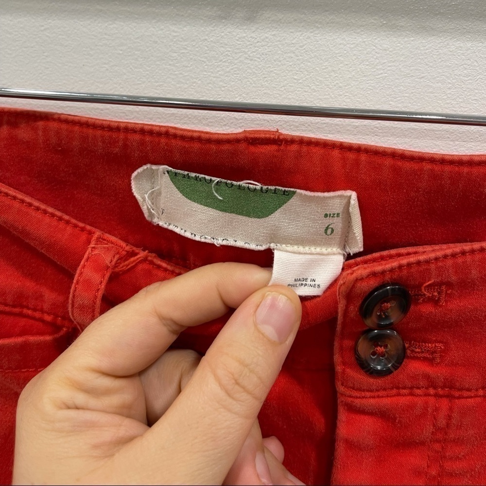 By Anthropologie Cotton Blend Washed Red Cropped Ankle Pants 6 - Picture 6 of 7